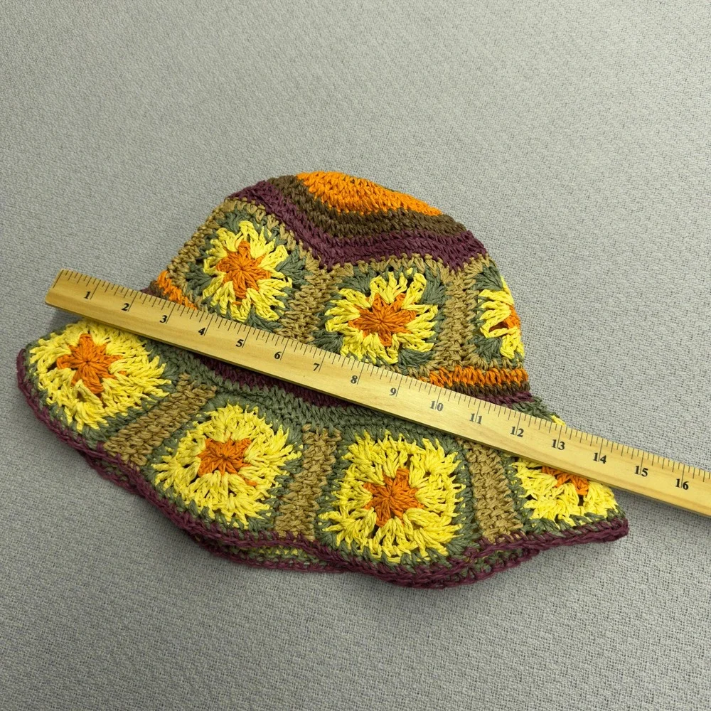 Peter Grimm Straw Bucket Hat Sun Flower Granny OS Beach Crochet Boho Hippie - Picture 7 of 7